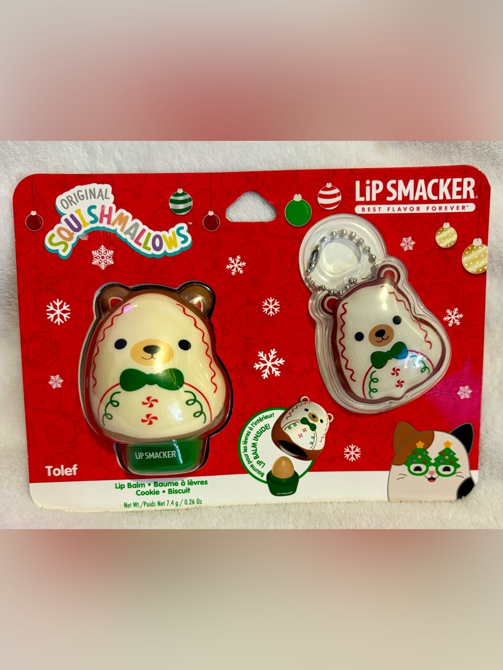 Squishmallows Cookie Bear Lip Balm & Keychain - Cream & Green
